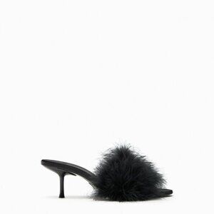 ZARA HEELED MULES WITH FEATHERS Black SIZE | 1302/110/800